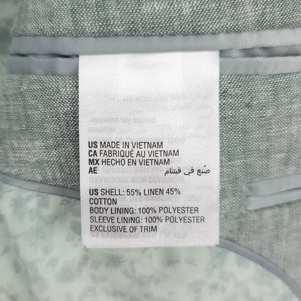 Bar III Mens Slim Fit Suit Jacket Blazer 44R Green Solid Linen Cotton Blend NWT